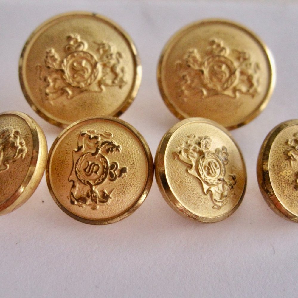 Stafford Gold Metal Lion Unicorn Crest Blazer Replacement 6 Waterbury Buttons